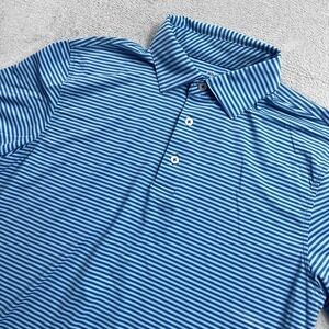 Southern Tide Polo Shirt Mens Medium Blue Stripe Brrr Performance Golf Stretch